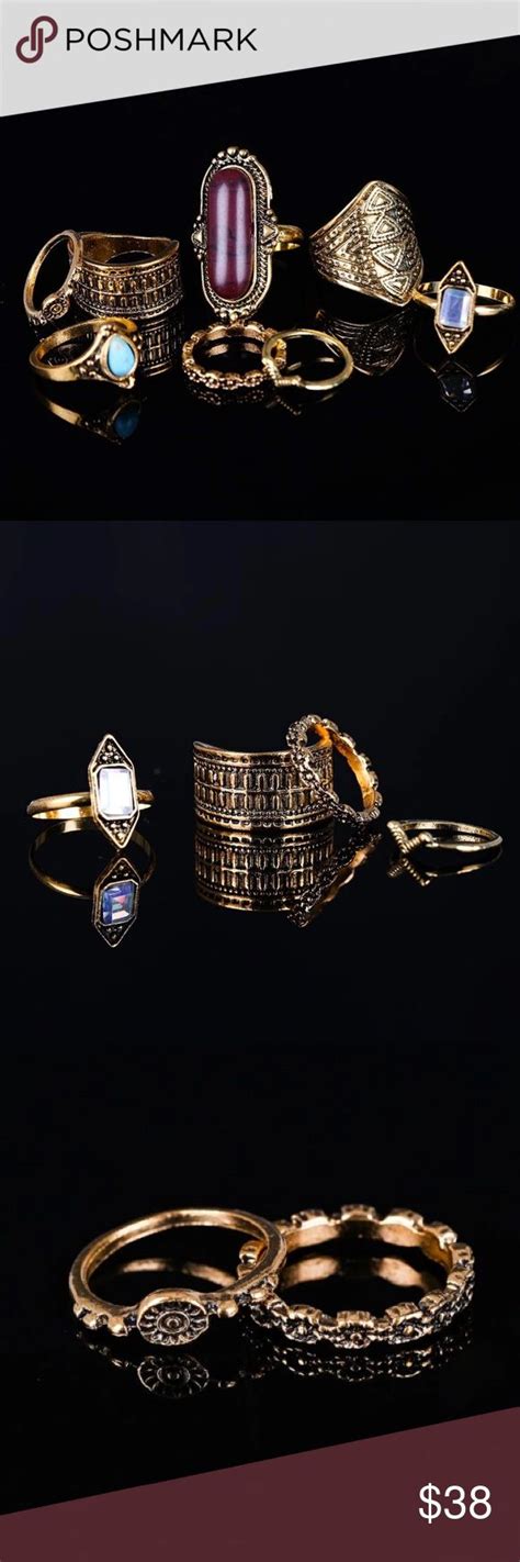 Setof8 Gold Turkish Gypsy Bohemian Ring Midi Set Boutique Jewelry