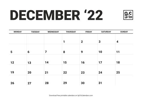 Printable December 2022 Calendar Blank Templates Free Download Pdf