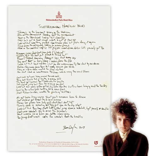 Lot Bob Dylan Handwritten Signed Lyrics To Counterculture Anthem