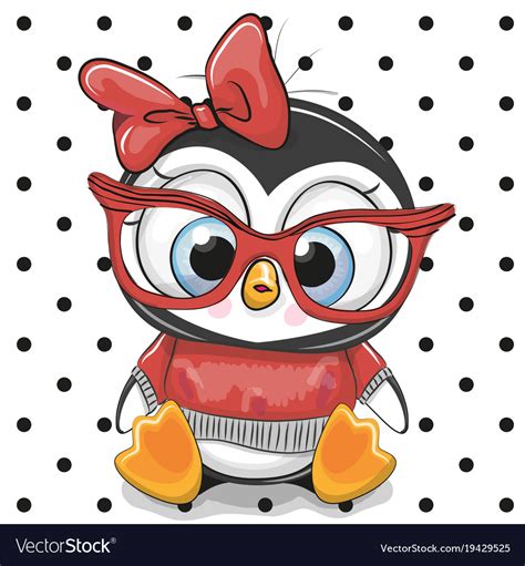 Cute Cartoon Penguin With Red Glasses Royalty Free Vector
