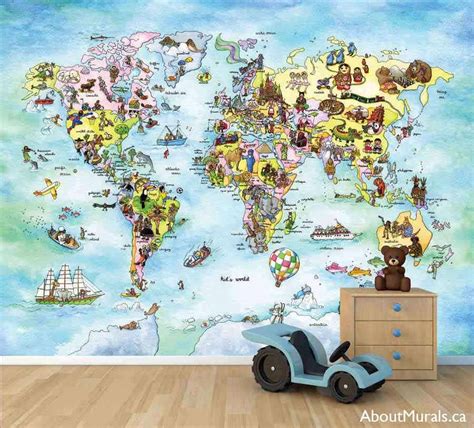 Kids World Map Wall Mural Removable Wallpaper From Aboutmuralsca