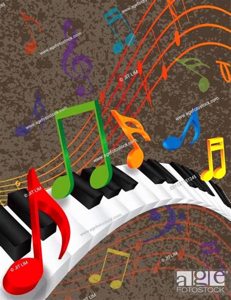 Piano Wavy Border With 3d Keys And Colorful Music Note Stock Photo