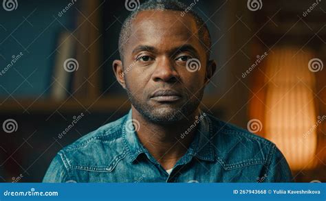 Close Up Male Portrait Serious Sad Lonely Mature African American Man