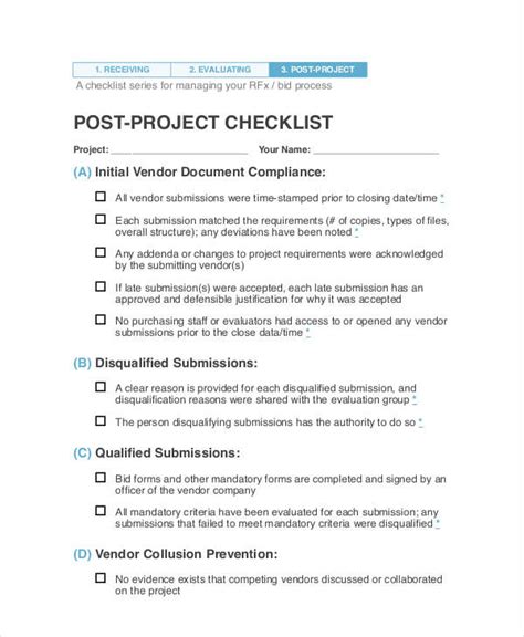 project evaluation checklist templates  samples