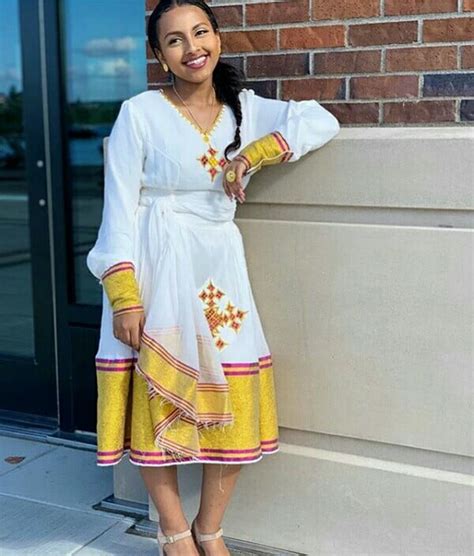Habesha Lady In Her Beautiful White And Gold Kemis Dress Clipkulture