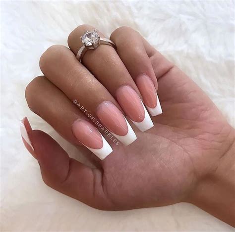 Long White French Tips With Diamonds