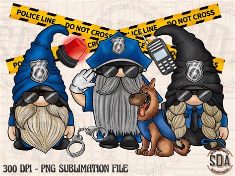Police Gnomes Png Sublimation Design Hand Drawn Gnomes Png Police