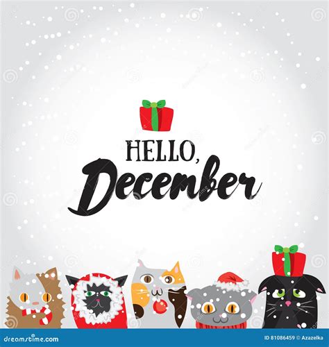Hello December Brush Lettering Inscription With Decorative Elements