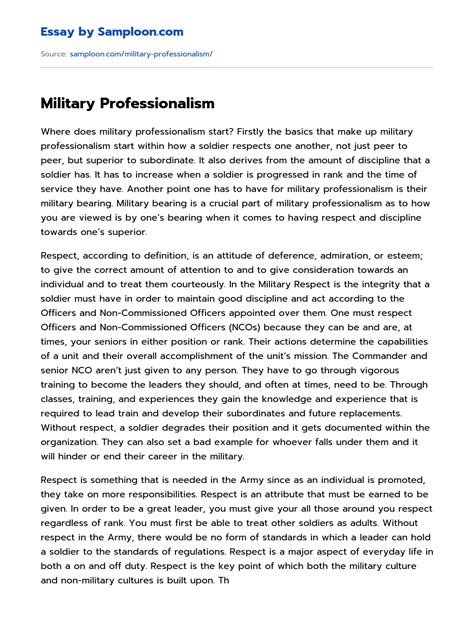 Military Professionalism Argumentative Essay On