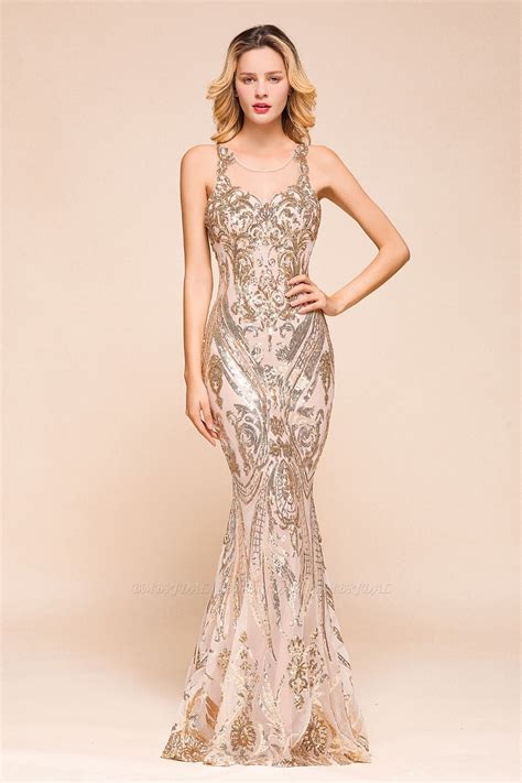 Bmbridal Gorgeous Champagne Sequins Mermaid Prom Dress Long Evening