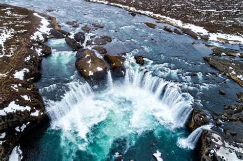 Famous Godafoss Waterfall North Of The Island Stock Image Image Of