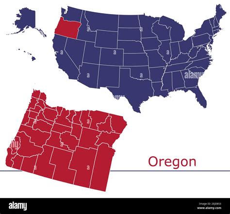 Mapa Vectorial De Los Condados De Oregon Con Mapa De Eeuu Colores