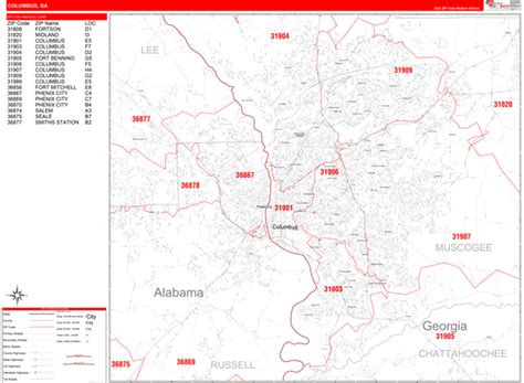 Columbus Georgia Zip Code Maps Red Line