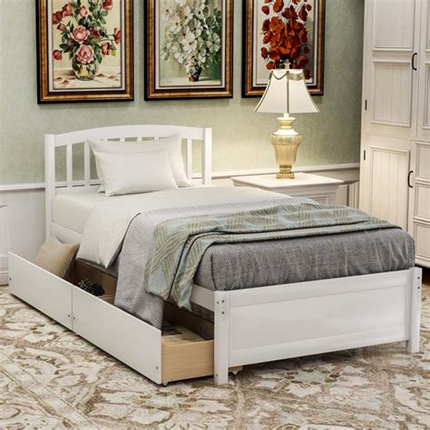 Twin mattresses start @ $78 full mattresses start @ $168 queen mattresses start @ $189! Clearance! White Twin Bed Frame with Storage Drawers, Wood ...