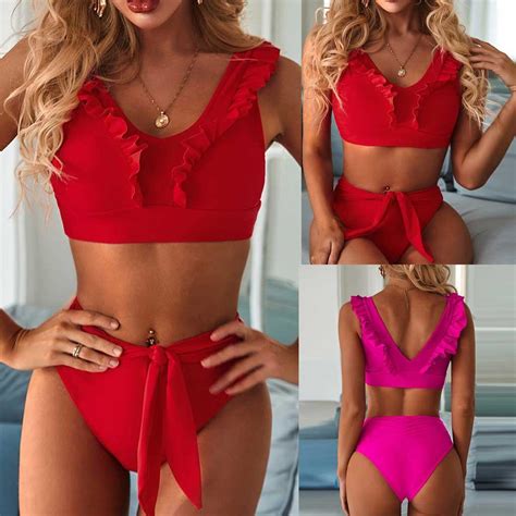 Buy Women Solid Color Sling Push Up Padded Bra Bikini Set Swimsuit Swimwear At Affordable Prices