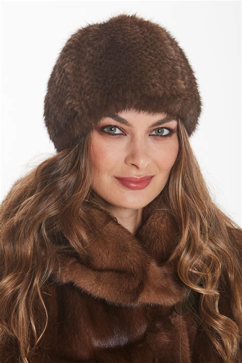 Mahogany Mink Knitted Fur Stretch Hat Madison Avenue Mall Furs