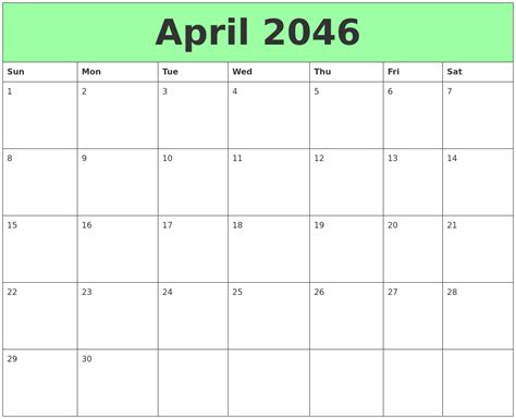 April 2046 Printable Calendars