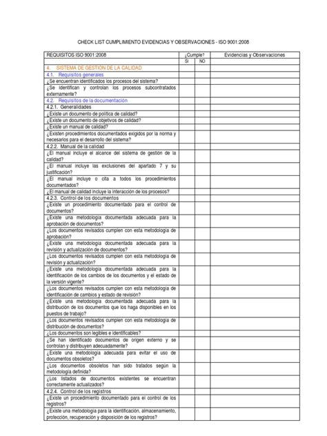 Check List Auditoria De Calidad Gestión De La Calidad Calidad