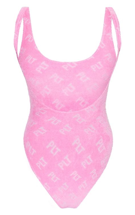 Prettylittlething Pink Embossed Towel Swimsuit Prettylittlething