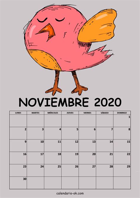 Plantilla Noviembre 2020 Dibujo De PÁjaros Noviembre Calendario
