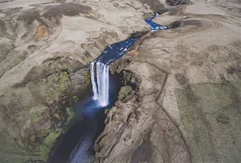 Hd Wallpaper Aerial Shot Of Waterfalls Iceland River Aerial View