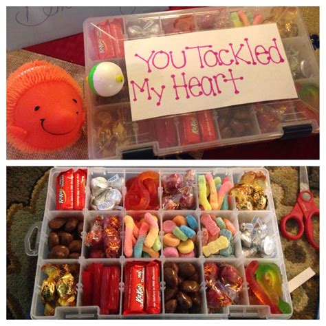 Get inspired by these creative diy gift ideas for him. A tackle box with candy! | Boyfriend gifts, Cute boyfriend ...