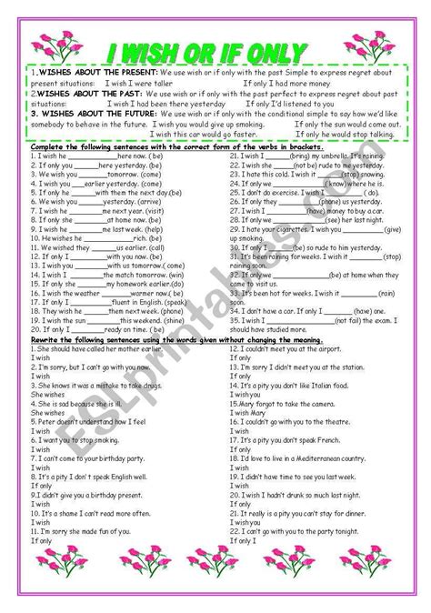 I Wish Or If Only Esl Worksheet By Aragoneses Learn English