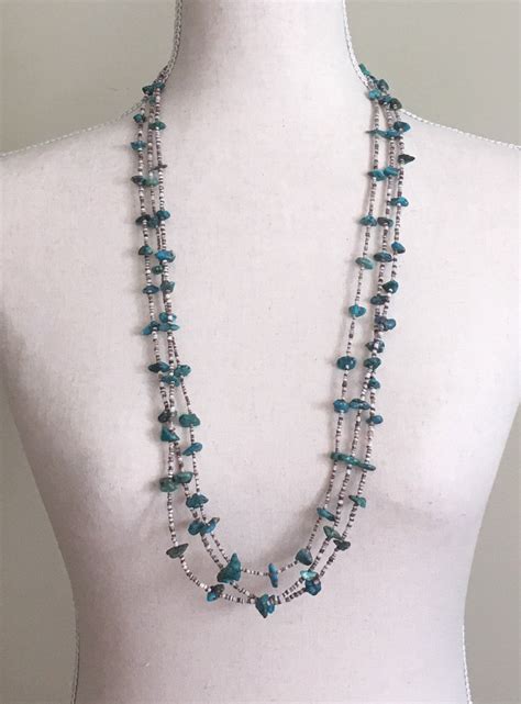 Turquoise Heishi Necklace Multi Strand Vintage Native American Shell