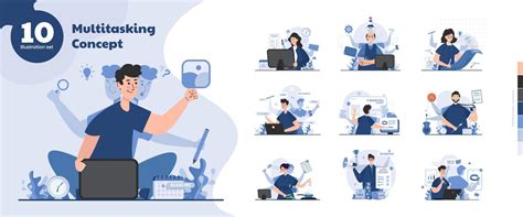 Multitasking Person Skill Multi Talented Illustration Collection Set
