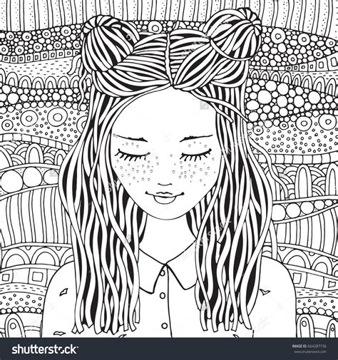 Cute Girl Coloring Book Page For Adult And Children Black And White
