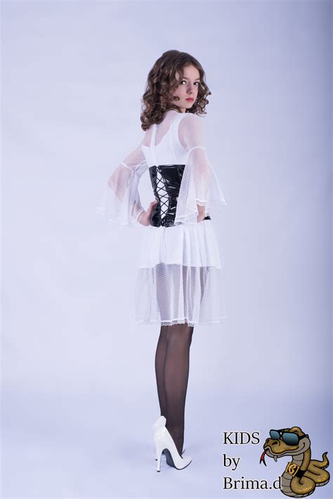 Custom Made White Dress With Lacquer Leather Corset Kids By Brimad F19