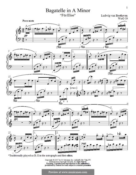 Für Elise Für Klavier Woo 59 Von Lv Beethoven Noten Auf Musicaneo
