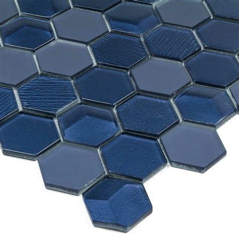 Hexagon 2 X 2 Glass Mosaic Tile In Glossy Bluebold Mosaic Tiles