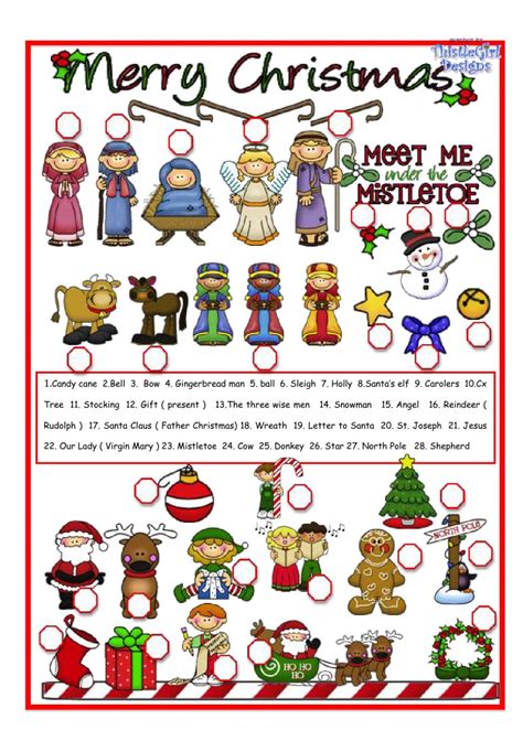Printable resources, worksheets, crafts, pdf exercises. Christmas pictionary: Christmas worksheet