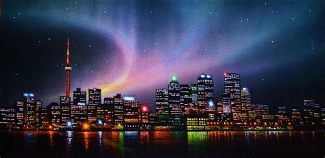 Aurora Borealis Over Toronto Skyline Painting By Thomas Kolendra Pixels