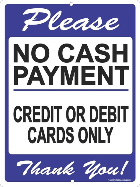 No Cash Sign 9x12 Credit Or Debit Card Only Metal Signs Store Retail