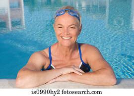 Mature Friends By Swimming Pool Stock Photograph Is098u2k6 Fotosearch