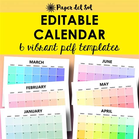 Monthly Calendar Template Editable Calendar 2021 Printable Etsy