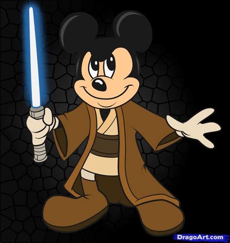 How To Draw Jedi Mickey Step By Step Disney Characters Cartoons