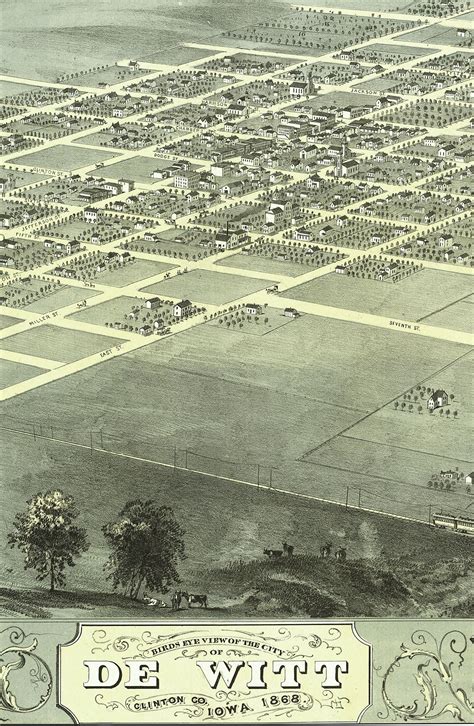 De Witt Iowa In 1868 Birds Eye View Map Aerial Map Panorama