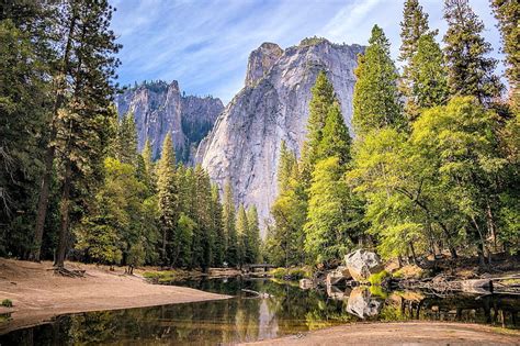 Merced River Yosemite National Park California Sky Trees Mountains