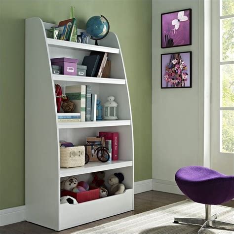 Stepped childrens bookcase is ideal for keeping your kids playroom tidy and organised while showing off wooden toys and montessori materials that encourage work and play. Kids 4-shelf Bookcase in White Finish - 9627196