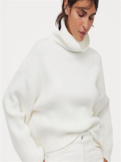Buy Handm Women White Ribbed Polo Neck Jumper Sweaters For Women 12862050 Myntra