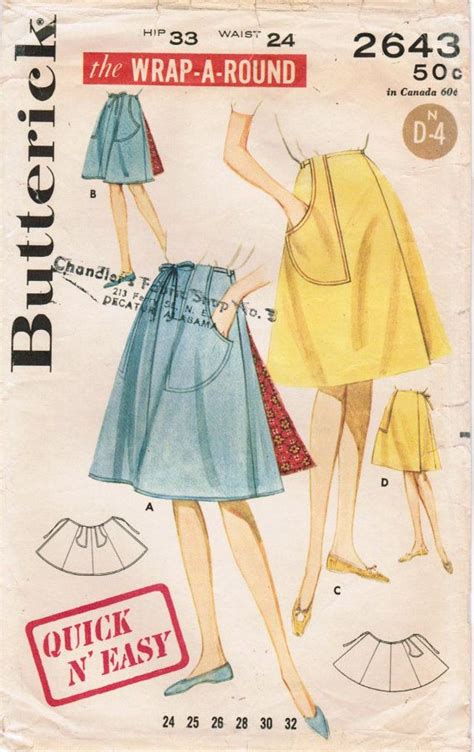 1960s butterick 2643 vintage sewing pattern misses flared wrap etsy wrap skirt pattern