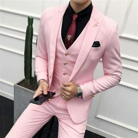 Men Suits Formal Fashion Pink 3 Piece Wedding Groom Wear Coat Etsy