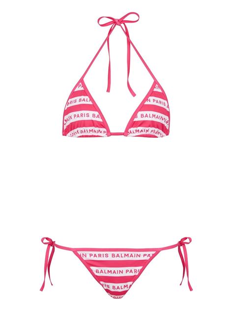Balmain Logo Print Bikini Set Farfetch