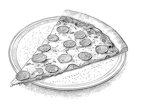 Premium Vector Pepperoni Pizza Slice With Sausage On Plate Hand Drawn