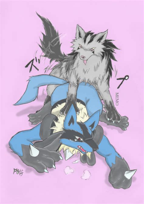 rule 34 color cum feral front view fur interspecies lucario male male only mightyena multiple