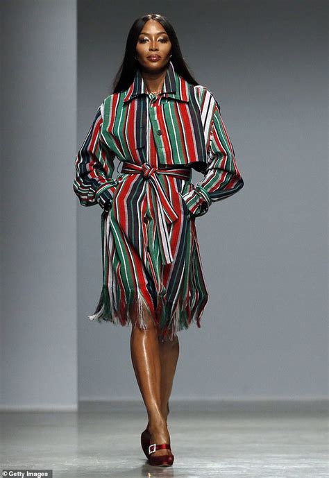 Naomi Campbell Commands Attention In Striking Striped Shirt Dress Daily Mail Online
