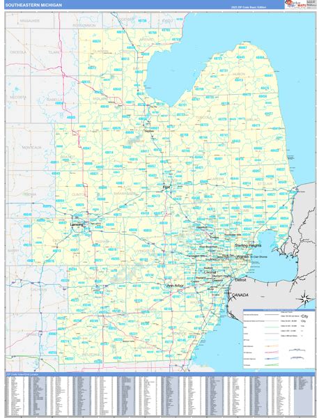 Michigan South Eastern Wall Map Basic Style By Marketmaps Mapsales